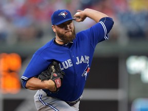 Starting pitcher Mark Buehrle of the Toronto Blue Jays delivers a pitch against the Philadelphia Phillies at Citizens Bank Park on August 19, 2015 in Philadelphia. (Drew Hallowell/Getty Images/AFP)