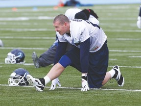 Linebacker Cory Greenwood was back at practice yesterday after missing a couple of games with concussion-related symptoms. (VERONICA HENRI, Toronto Sun)