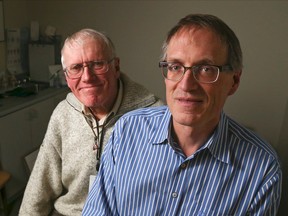 LUKE HENDRY/THE INTELLIGENCER
Dr. Jim Birchard, right, assists his son, Dr. David Birchard, during knee-replacement surgery at Belleville General Hospital in February. The elder physician calls such work "quality time with my kid."