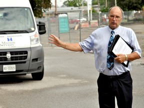 Jon DeActis, acting executive director of Mission Services of London, speaks during a news conference in London Aug. 20, 2015. DeActis announced that Mission Services is moving their thrift sore and administrative office to Fairwest Plaza on York Street and is expected to move in by next summer. CHRIS MONTANINI\LONDONER\POSTMEDIA NETWORK