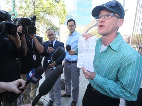 Medical marijuana user Steven Stairs was not allowed into the Law Courts building Thursday, Aug. 20, 2015, because he had drug use gear with him.  Stairs was at court in support of Glenn Price, who opened a medical marijuana dispensary in Winnipeg, and now faces a slew of criminal charges.