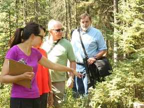 Members of the Alberta Fish and Game Association and the Alberta Conservation Association toured the Letourneau Conservation Site on Aug. 12. The 80-acre site is a land donation, gifted by the Letourneau family, who have lived in Parkland County since 1973. Karen Haynes, Reporter/Examiner