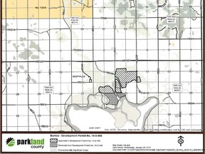 Area outlined in black with diagonal lines is the area where Burnco development has been halted.