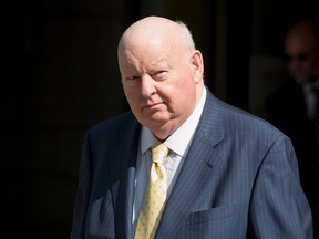 Former Conservative senator Mike Duffy leaves the courthouse in Ottawa, following the sixth day of testimony by Nigel Wright, former Chief of Staff to Prime Minister Stephen Harper, on Wednesday, Aug. 19, 2015. Duffy is facing 31 charges of fraud, breach of trust, bribery, frauds on the government related to inappropriate Senate expenses. (THE CANADIAN PRESS/Justin Tang)