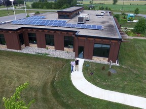Bird's eye view of township building from the drone. Note the solar panels on the roof of the TLTI building on Thursday, August 20, 2015 in Leeds and the Thousand Islands, Ont. Wayne Lowrie/Brockville Recorder and Times/Postmedia Network