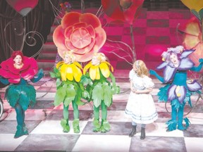 Woodstock Collegiate Institute grad Kayla James, left, as Rose and Natasha Greenblatt, in her character?s trademark blue and white as Alice, are two of the many stars in the 2015 Charlottetown Festival?s production of Alice Through the Looking-Glass. (Louise Vessey)