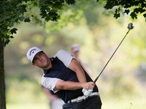 Taylor Pendrith hits his approach shot from the rough during the third round of play at the National Capital Open at the Hylands Golf Club in Ottawa on Saturday August 22, 2015. Errol McGihon/Ottawa Sun/Postmedia Network