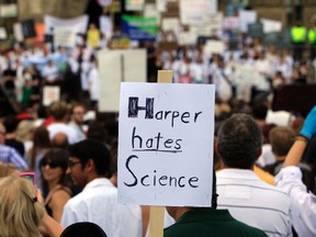 The Council of Canadians, public service unions and opposition MPs rally with researchers to protest the "death of science" federal budget cuts to research in the city in 2012. More than 1,000 people gathered on Parliament Hill to protest the cuts. 
Tony Caldwell/Ottawa Sun files