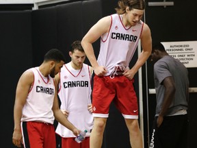 Kelly Olynyk works on his vertical during a Basketball Canada workout at the Air Canada Centre last week. Later this month, the national team will aim to qualify for the 2016 Olympics. (CRAIG ROBERTSON/TORONTO SUN)