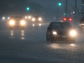 Noon in Winnipeg on Saturday looked more like night time as storms hit the region and caused power outages in a number of locations.