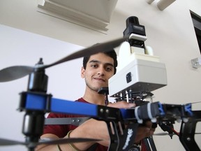Gino Donato/The Sudbury Star
Summer student and drone pilot Syed Shozab Ahmed shows off the drone used in 3D mapping on Thursday.