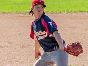Kingston Thunder pitcher Logan Chartrand delivers versus the Pickering Red Sox at Woodbine Park on Sunday. Kendra Pierroz/For the Whig-Standard)
