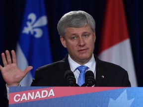 Conservative leader Stephen Harper makes a campaign stop in Drummondville, Que., on Aug. 24, 2015. (THE CANADIAN PRESS/Sean Kilpatrick)