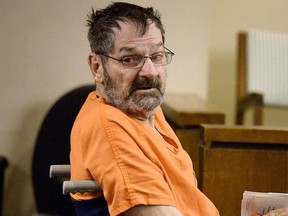 Frazier Glenn Cross Jr., also known as Glenn Miller, sits in a Johnson County courtroom for a scheduling session in Olathe, Kan., in this file photo taken April 24, 2014.   REUTERS/John Sleezer/The Kansas City Star/Pool/Files
