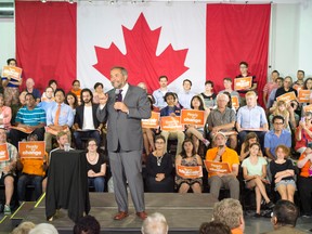 NDP Leader Tom Mulcair speaks to  supporters during a campaign stop in Toronto on Monday, August 24, 2015. THE CANADIAN PRESS/Frank Gunn