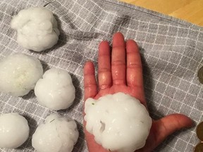 Hail the size of baseballs fell during a thunderstorm in the Powerview area on Saturday. (SUBMITTED PHOTO)