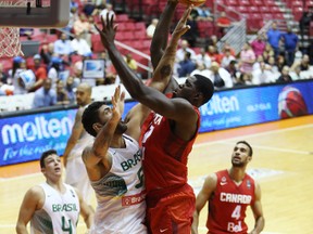 Canada’s Anthony Bennett goes up against Brazil last night at the Tuto Marchand Cup at the Roberto Clemente Coliseum in Puerto Rico. Bennett only missed four of seven shot attempts. (Jose Jimenez Tirado/FIBA Americas)