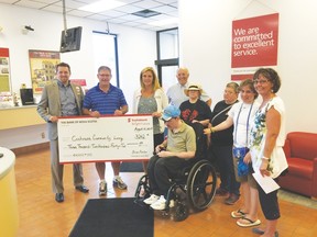 Members of Scotia Bank present a check to representatives from North East Association for Community Living for $3,242.10.