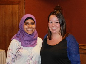 Northern Collegiate's Saba Siddiqui and Junior Achievement's Becky Krukowski attended JA's Refreshed Program Launch on Aug. 20. JA programs offered to elementary and high school students have been revamped, to better reflect the technological know-how of the current generation. 
CARL HNATYSHYN/SARNIA THIS WEEK