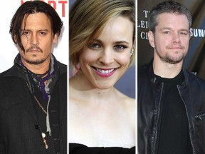 (L-R) Johnny Depp, Rachel McAdams and Matt Damon are among the news stars announced for TIFF. (WENN file photos)