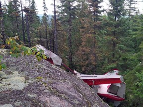 Wreckage of an Air Saguenay plane involved in an aircraft accident in the Tadoussac region in Quebec is shown in this recent handout photo. All six people aboard a seaplane that crashed on the province's North Shore have died, Quebec provincial police said Monday. The Air Saguenay plane went down in a wooded area on Sunday afternoon, police said, near the community of Les Bergeronnes, about 250 kilometres northeast of Quebec City. THE CANADIAN PRESS/HO - Transportation Safety Board of Canada