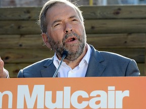 NDP Leader Thomas Mulcair speaks during a campaign stop in Dundas, Ont., on Tuesday, Aug. 25, 2015. THE CANADIAN PRESS/Frank Gunn