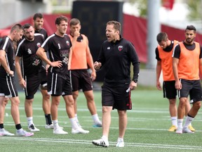 Ottawa Fury FC head coach Marc Dos Santos runs a training session at TD Place on Tuesday, August 25, 2015. (Chris Hofley/Ottawa Sun)
