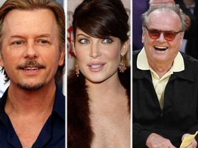 (L-R) David Spade, Lara Flynn Boyle and Jack Nicholson. (Reuters file photos)