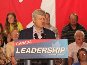 Conservative Leader Stephen Harper made a quick stop in Lancaster on Wednesday August 26, 2015. Harper was in the area to promise broadband expansion into more rural communities.  Lois Ann Baker/Cornwall Standard-Freeholder/Postmedia Network