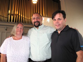 Melanie and Michael Fry, and Stephen Keating hosted the Chatham Rotary Club on Wednesday at The Kent 1874. The trio, along with Keating's wife, Stephanie, have turned the former Baptist church into an entertainment venue. (Blair Andrews/Postmedia Network)