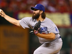 Reliever Chris Perez of the Los Angeles Dodgers pitches against the St. Louis Cardinals at Busch Stadium on July 18, 2014 in St. Louis. (Dilip Vishwanat/Getty Images/AFP)