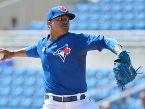 Blue Jays’ Marcus Stroman will throw a simulated game on Friday, then pitch on Sept. 2 and again on Sept. 7 in Buffalo. (USA TODAY SPORTS/PHOTO)