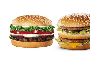 Burger King's Whopper at left and McDonald's Big Mac on the right. (Postmedia Network Files)