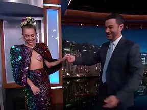 Screen shot of Miley Cyrus and Jimmy Kimmel.