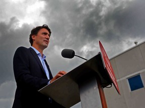 Liberal Party of Canada Leader Justin Trudeau speaks during a campaign stop at the International Union of Operating Engineers Local 793 in Oakville on Thursday August 27, 2015. Dave Abel/Toronto Sun/Postmedia Network
