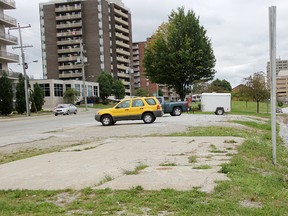 Sarnia's mayor says he's hopeful the site of a former gas station on Front Street will soon be turned over to the city for more parkland. A Pronto station, once located here, closed up in 2008. (Tyler Kula/Sarnia Observer/Postmedia Network)