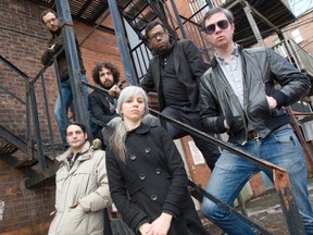 The Montreal band The Dears will play at Ottawa's National Arts Centre May 27, 2015. L-R, Jeff Luciani,drums, Roberto Arquilla, bass, Patrick Krief,Guitar, Natalia Yanchak,keyboards,Murray Lightburn,singer and Rob Benvie,guitar. (Postmedia Files)