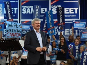 Conservative  leader Stephen Harper makes a campaign stop in Hamilton, Ontario on Thursday, August 27, 2015.  THE CANADIAN PRESS/Sean Kilpatrick