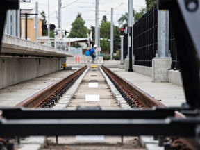 Tracks are seen at the NAIT LRT station in Edmonton, Alta. on Monday, Aug. 17, 2015.