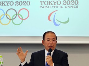 Tokyo 2020 Olympics CEO Toshiro Muto speaks during a press conference about a logo scandal in Tokyo, Friday, Aug. 28, 2015. (AP Photo/Koji Sasahara)