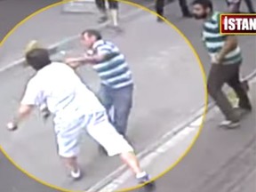 Surveillance footage of boxer Mohammed Fadel Dobbous fighting in the streets of Istanbul. (YouTube screen grab)