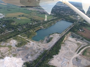 An aerial view of Carmeuse Lime's West Quarry Pond or Lake. (Kim Osborn/Special to the Sentinel-Review)