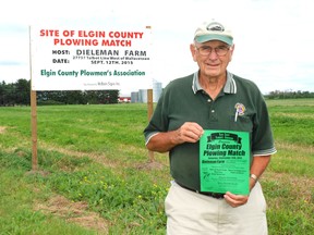 Allistair Cameron, one of the coordinators for the 2015 Elgin County Plwoing Match stands at the location on Talbot Liine in Dutton/Duwnich where the match will be held.