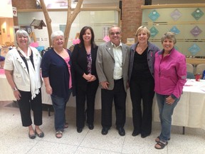 Supplied photo
Members of the Angels in Pink were joined by local artists and Deputy Mayor Al Sizer to launch the Busts/Bills/Bounty Raffle. Left to right are Kim McKibbon, Janna Reid, Tammy Gervais, Deputy Mayor Al Sizer, Annette Cressy, Rose Sigouin