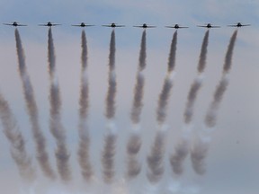 The Snowbirds perform during the Canadian International Air Show on Aug. 31, 2014. (Dave Abel/Toronto Sun)