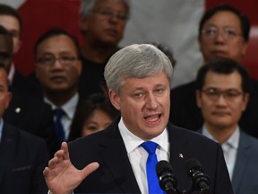 Conservative  leader Stephen Harper makes a campaign stop at Novo Plastics in Markham, Ont., on Thursday, August 27, 2015. THE CANADIAN PRESS/Sean Kilpatrick