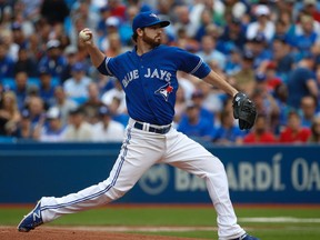 Blue Jays starter Drew Hutchison throws against the Detroit Tigers on Saturday. Over seven solid frames he allowed one run on six hits, didn’t walk and batter and struck out seven. (Jack Boland/Toronto Sun)