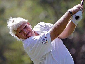 In this Wednesday, March 11, 2015 file photo, John Daly hits his tee shot during the pro-am round for the Valspar Championship at Innisbrook in Palm Harbor, Fla. Daly collapsed near the end of a round of golf Saturday, Aug. 29, 2015 and was taken by ambulance to a hospital. The 49-year-old Daly was playing in a small, local tournament at Deerfield Golf Club in Jackson's northern suburbs. (AP Photo/Chris O'Meara, File)