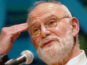 FILE- In this Oct. 26, 2005, file photo, Dr. Oliver Sacks speaks about Alzheimer's disease to an audience at Fairfield University in Fairfield, Conn. Sacks, a neurologist and writer, died Sunday, Aug. 30, 2015. (Johnathon Henninger/Connecticut Post via AP, File)