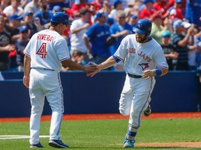 Toronto Blue Jays' Russell Martin jogs the bases after hitting a home run against the Detroit Tigers on Aug. 30, 2015 at the Rogers Centre in Toronto. (Dave Thomas/Toronto Sun)